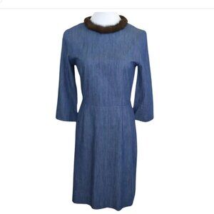 Vilagallo Midi Chambray Dress With Removable Mink Collar NEW WITH TAGS 3…